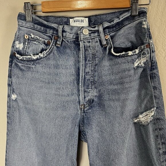 Agolde 90's Mid Rise Loose Jeans Isolate Distressed 100% Cotton Size 25 - Picture 3 of 13
